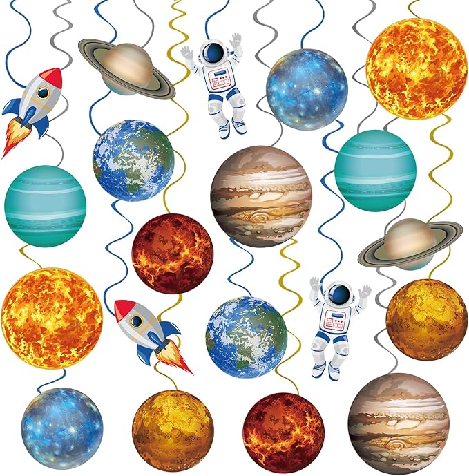 40Pcs Solar System Hanging Swirl Decorations, Outer Space Party Ceiling Hanging Swirls Space Themed Party Swirls Streamers for Space Themed Birthday Baby Shower Party Decor Supplies