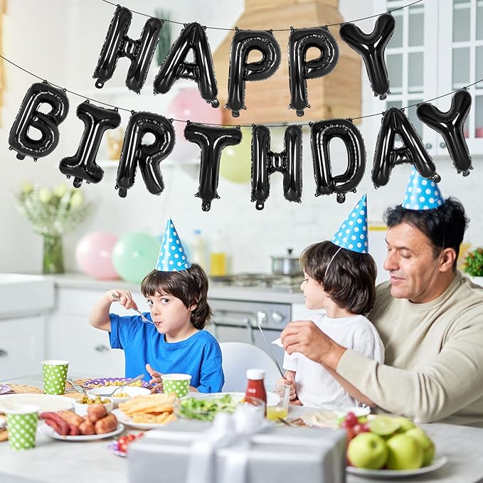 65 Pcs Black Happy Birthday Balloons and 2 Sets A-Z Letters Foil Balloons, 16 Inch Personalized Name Happy Birthday Banners for Wedding Baby Shower Anniversary Party Decorations (Black)