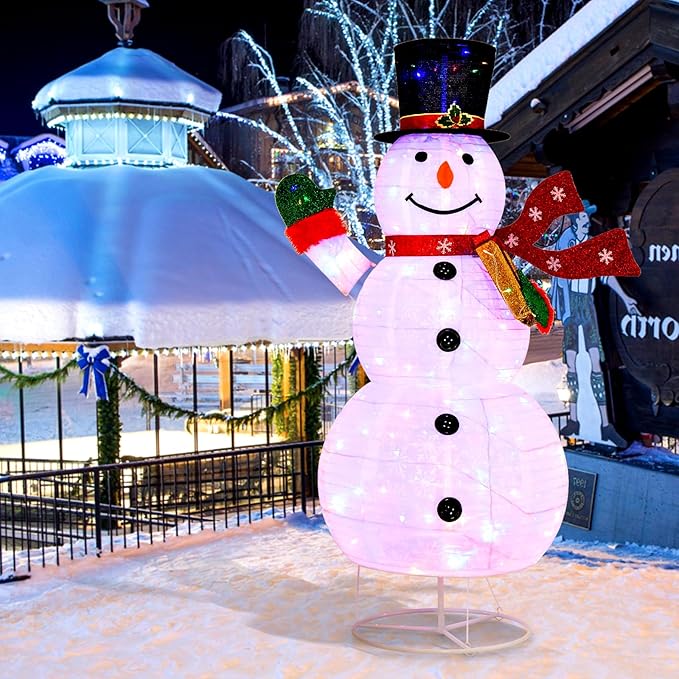 Tangkula 6 FT Lighted Christmas Snowman, Christmas Snowman Decoration with 180 Colorful LED Lights, Remote Control, 8 Lighting Modes & 4 Brightness, Indoor Outdoor Xmas Holiday Decor for Party Yard