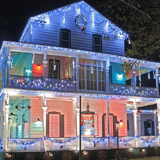 Vivideal 300 LED Christmas Lights Outdoor, 100ft Christmas String Lights 8 Modes Plug in Waterproof Fairy Lights with Timer Memory for Indoor Outside Bedroom Home Party Decoration, Blue&White