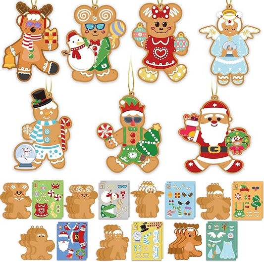 Christmas Ornaments DIY Art and Crafts for Kids - 28 Pack Make You Own Christmas Gingerbread Man Ornaments Hanging Pendants with Christmas Stickers for Xmas Tree Holiday Home Classroom Party Favors