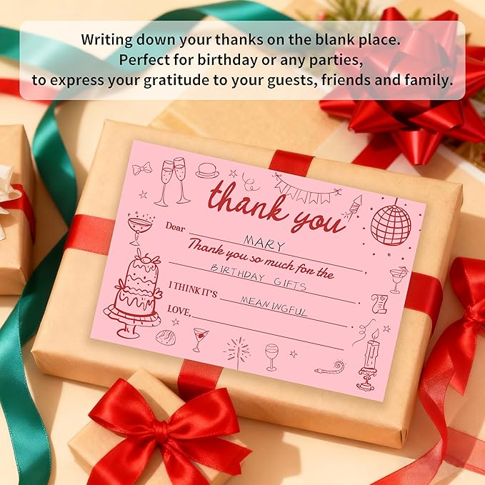 Kids Thank You Card, Dinner Party Theme Thank You Notes, Cocktail Greeting Card With Envelope, Birthday Wedding Graduation Christmas Party Favors Supplies Decor(20 Pcs)-07