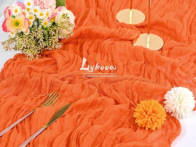 5 Packs Orange Cheesecloth Table Runner, 10Ft x 35" Orange Rustic Gauze Boho Wedding Table Runner Decoration, Wedding Table Decor Table Cloth for Wedding Party Bridal Shower Table