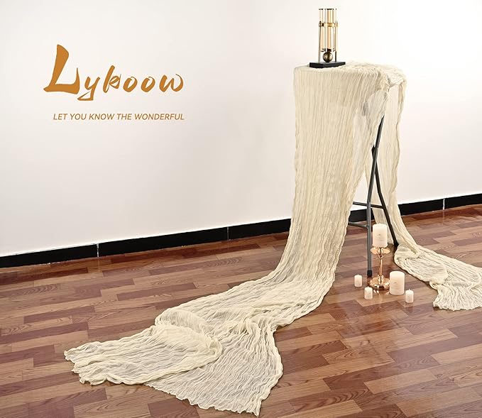 5 Packs 10Ft Ivory Cheesecloth Table Runner, 35" x 120" Rustic Gauze Boho Wedding Table Runner Decorations, Wedding Table Decor Table Cloth for Wedding Party Bridal Shower Table