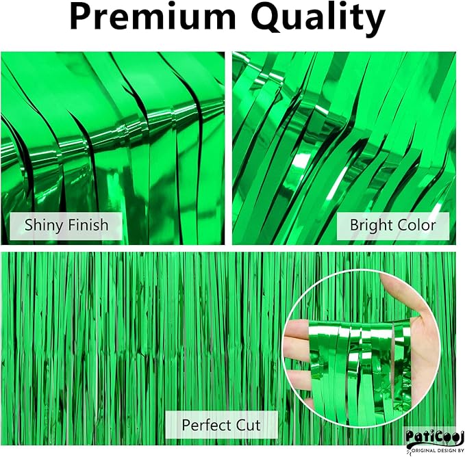 Football Party Decorations Green Streamers - Thicken 2 Pack 3.2 x 8.2 FT - Tinsel Foil Fringe Curtains Party Backdrop for Birthday, Dinosaur, Christmas, Jungle, Golf Party Decorations