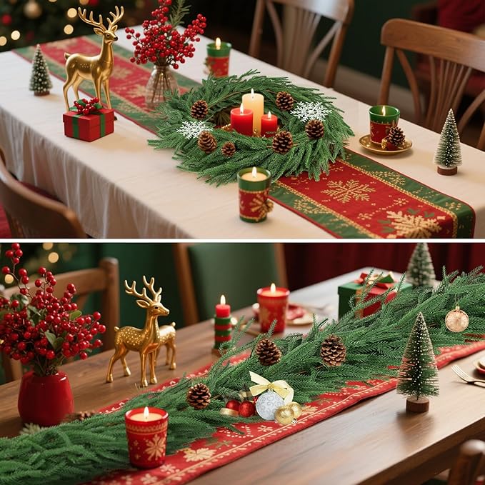 12ft 2Pcs*6ft Artificial Norfolk Pine Garland,Christmas Garland Greenery Garland for Mantle, Fireplace, Table, Wall, Window, Bedroom, Indoor Outdoor Holiday Winter Christmas Decorations (2, 6FT)