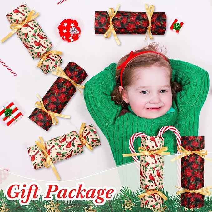 Xinnun 50 Packs Christmas Cracker Kit No Snap Xmas Party Table Favors Snowflake Reindeer DIY Christmas Party Cracker Candy Boxes for Holiday Dinner Decoration Gift (Poinsettia Style)