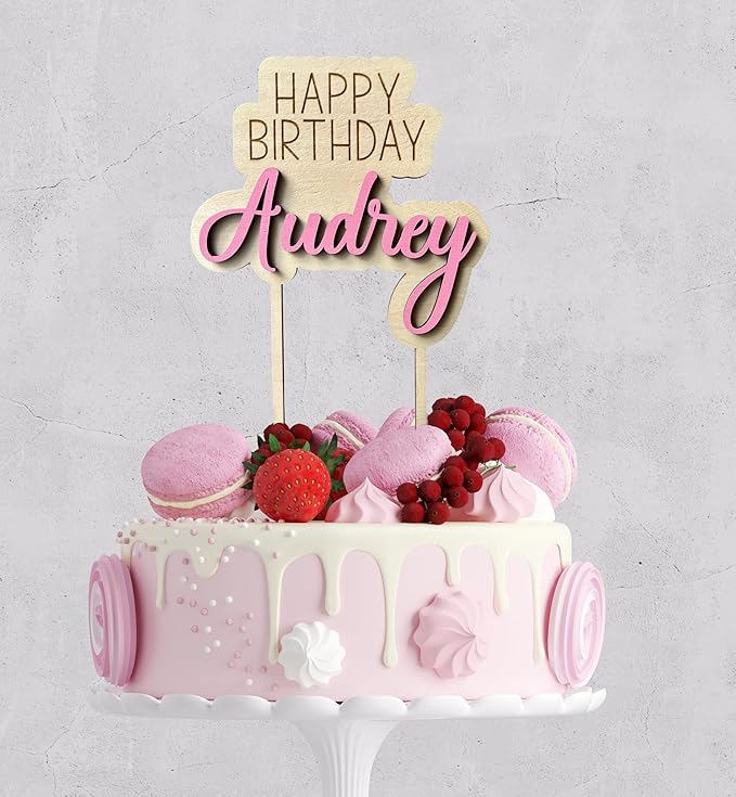 Personalized Happy Birthday Cake Topper – Custom Name Party Decoration – Wooden Laser Cut with 3D Layered Design – Available in 6” or 8” – Reusable Keepsake for Cakes (7-8 inch)