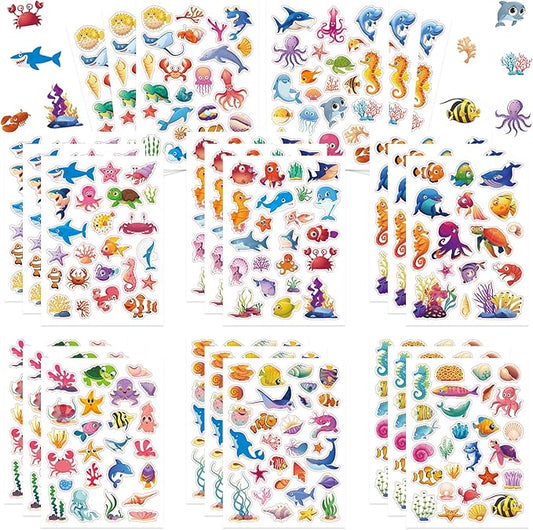 24 Sheets Ocean Stickers for Kids, 564 Pcs Under The Sea Animal Stickers Bulk Preschool Sticker Sheets for Reward Craft Scrapbooking Water Bottles Gifts Bags Cards Envelopes Decor