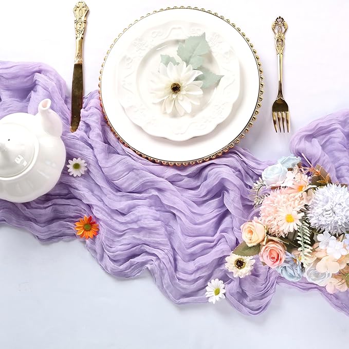 6 Pack Lavender Cheesecloth Table Runner 10FT Boho Cheese Cloths Gauze Fabric Table Runners 120 Inch Rustic Sheer for Wedding Birthday Party Baby Shower Centerpiece Home Decorations