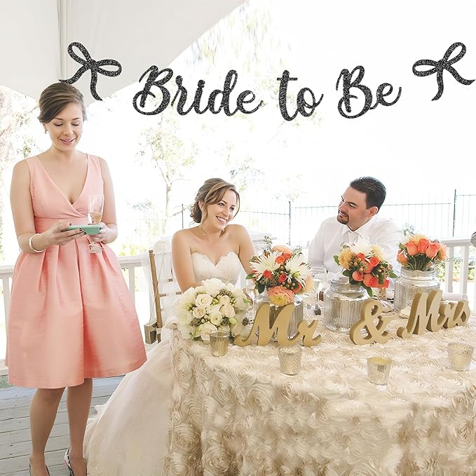 Bride to Be Banner, Black Bride to Be with Bow Glitter Bachelorette Bridal Party Banner BRIDE TO BE Sign for Black Bachelorette Bridal Shower Wedding Engagement Hen Party Decorations