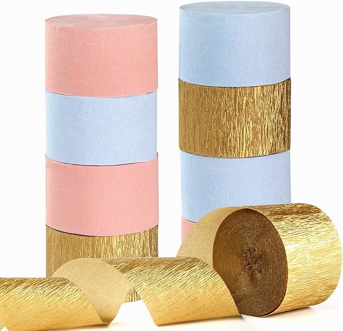 Pink-Blue Gender-Reveal Party-Decorations Streamers - 9 Rolls Wedding Bachelorette Engagement Crepe Tissue Paper Streamer Birthday Baby Bridal Shower Garland Decor Panduola
