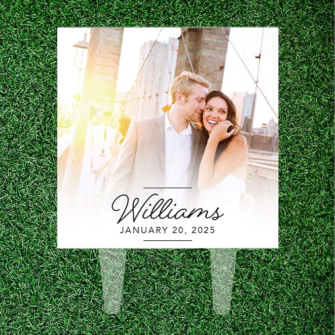 Andaz Press Fully Custom Photo Last Name Custom Wedding Cake Topper, Acrylic Picture Square Personalized Couple Cake Topper