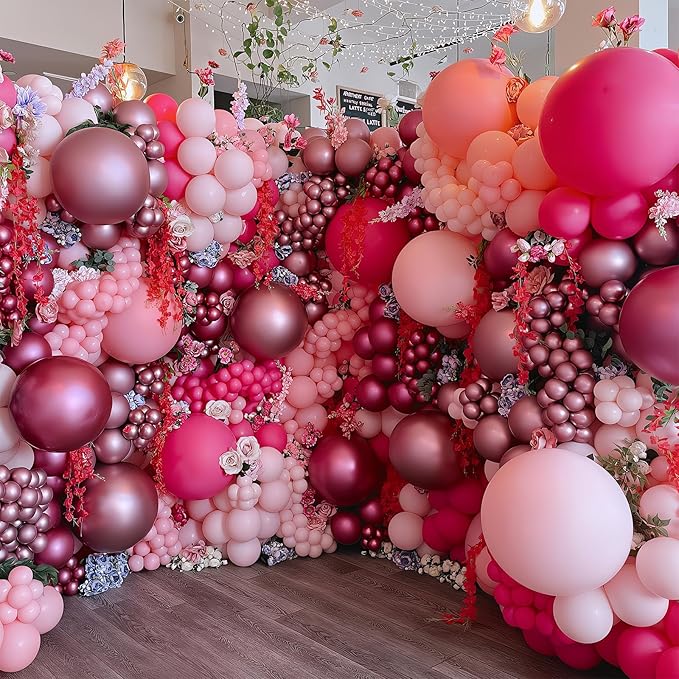 Balloon Arch Kit - Hot Pink, Baby Pink, Metallic Party Helium Balloons Garland With Pastel Light, Dark Magenta, Latex Balloons for Girls Wedding, Baby Shower, Princess Birthday Party Decor