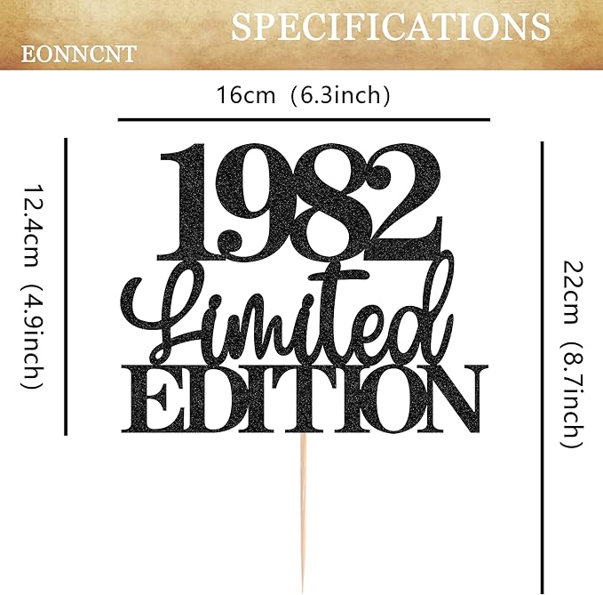 Limited EDITION 1982 Cake Topper - Black Glitter Happy 43rd Birthday Party Cake Decoration Supplies, Cheer to 43 Years Cake Bunting Decor for 43rd Birthday Party Photo Booth Props