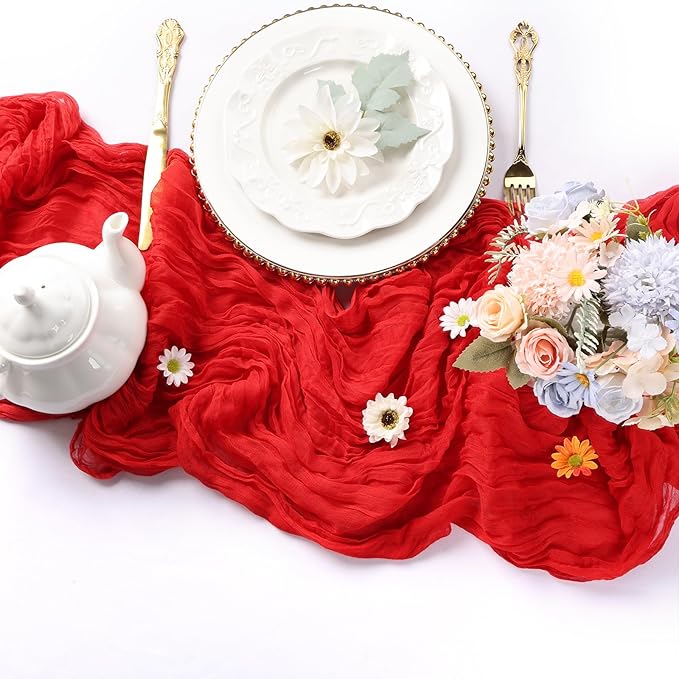 6 Pack Christmas Table Runner Red Cheesecloth Table Runner 10FT Boho Cheese Cloths Gauze Fabric 120 Inch Rustic Sheer for Wedding Birthday Party Baby Shower Centerpiece Home Decorations
