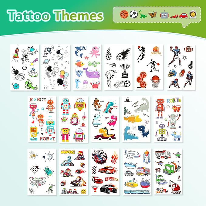 150+ Glow Kids Temporary Tattoos for Boys – Individually Wrapped, Waterproof, Glow in the Dark – Dinosaur, Ocean, Sports, Space