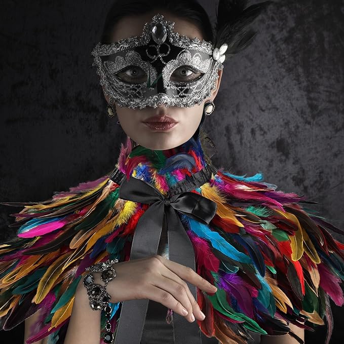 Gothic Natural Feather Shrug Feather Shawl Wrap Cape Victorian Collar for Halloween Cosplay Party Costume Accessories