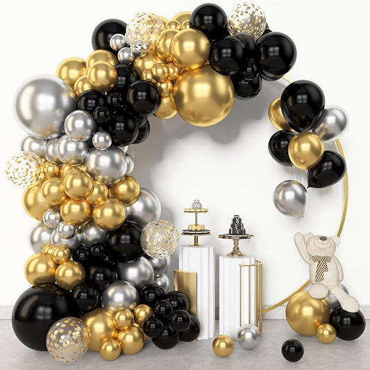 Amandir 153pcs Black and Gold Balloons Arch Garland Kit Different Sizes 18 12 10 5inch Latex Metallic Gold Confetti Balloons for Birthday New Year Decorations Party Supplies