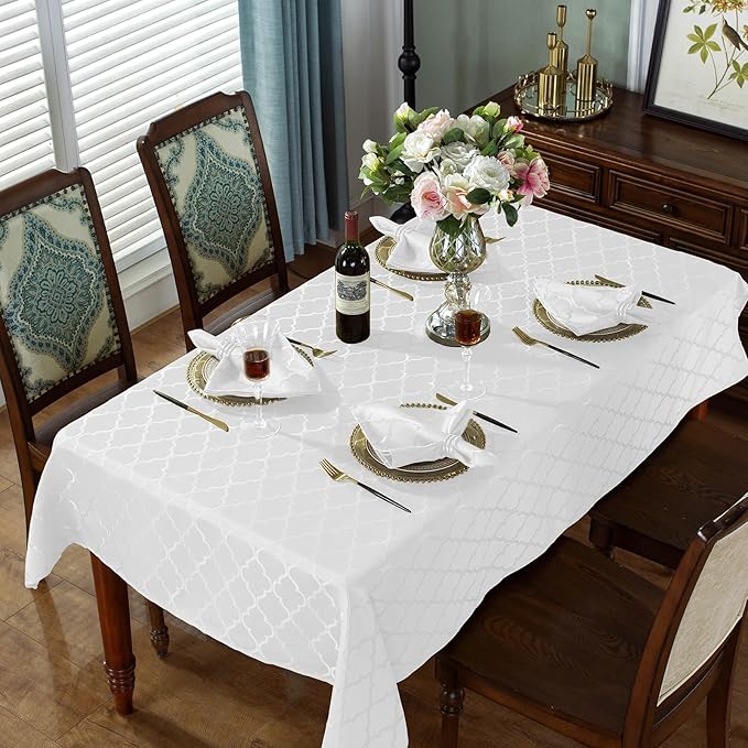 SASTYBALE Jacquard Napkin Flower Pattern Polyester Napkins Spill Proof Wrinkle Resistant Dust-Proof Table Cover for Kitchen Dining Tabletop (White, 20" x 20")