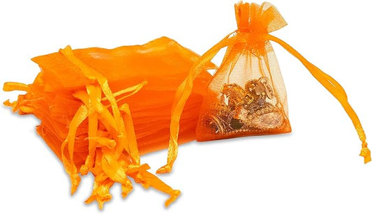 TheDisplayGuys 48-Pack 2" x 2-3/4" Orange Sheer Organza Gift Bags with Drawstring, Jewelry Candy Treat Wedding Party Favors Mesh Pouch