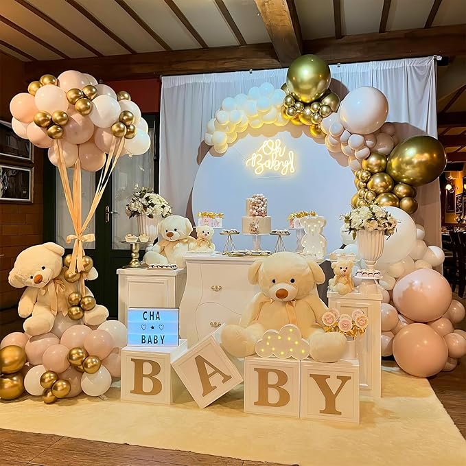 White and Gold Balloon Arch Kit Nude White Beige Balloon Garland With Metallic Gold Party Helium Balloons Neutral Cream Balloon for Boho Wedding Baby Shower Bridal Engagement Birthday Decor