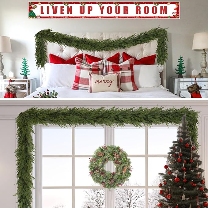 6FT Christmas Garland for Decoration Home Indoor Outdoor, Realistic Christmas Pine Garland Artificial Real Touch Greenery Cedar Garland Mantel Window Table Holiday Thanksgiving Winter Xmas Décor - 2