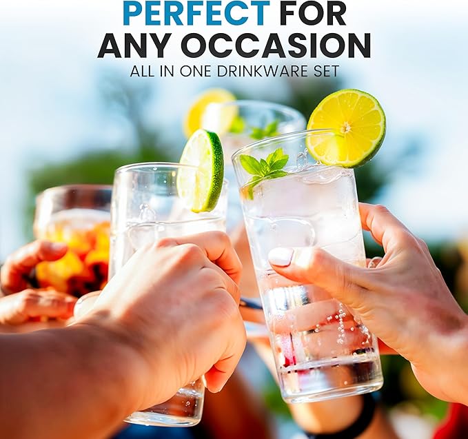 Zulay Kitchen Acrylic Plastic Glasses Drinkware - 8 Piece Unbreakable Drinking Glasses - BPA-Free, Reusable Plastic Tumblers for Home & Outdoors - Stackable, Lead-Free & Dishwasher Safe - (12&16oz)