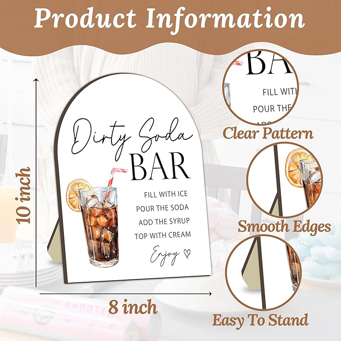 Soda Bar Wooden Tabletop Welcome Sign, Soda Bar Baby Shower Drink Station Sign for Babies Party Decoration, Beverage Setup Board for Gender Reveal Party, Baby Shower Decoration Table Signs 8x10 Inch