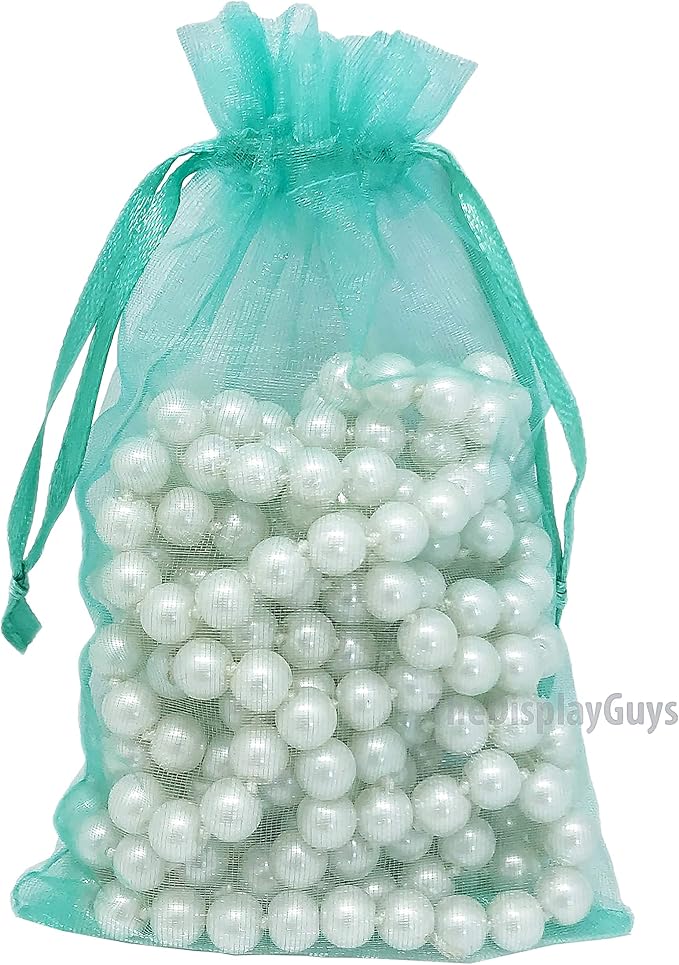 TheDisplayGuys 100-Pack 4x6 Teal Sheer Organza Gift Bags with Drawstring, Jewelry Candy Treat Wedding Party Favors Mesh Pouch