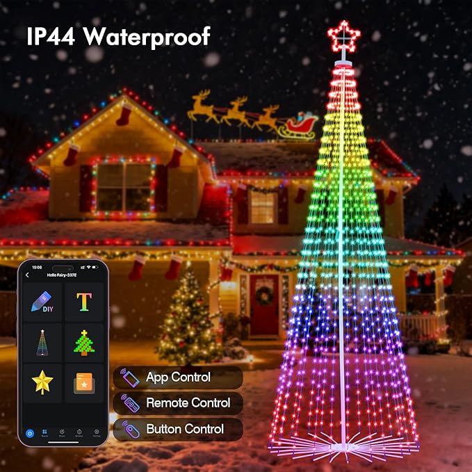 12FT Outdoor Christmas Tree, RGB Color Changing Pre-lit Smart Cone Christmas Tree with LED Lights, App&Remote Control, DIY Multi-Color Lightshow, Music Sync, Christmas New Year Decoration