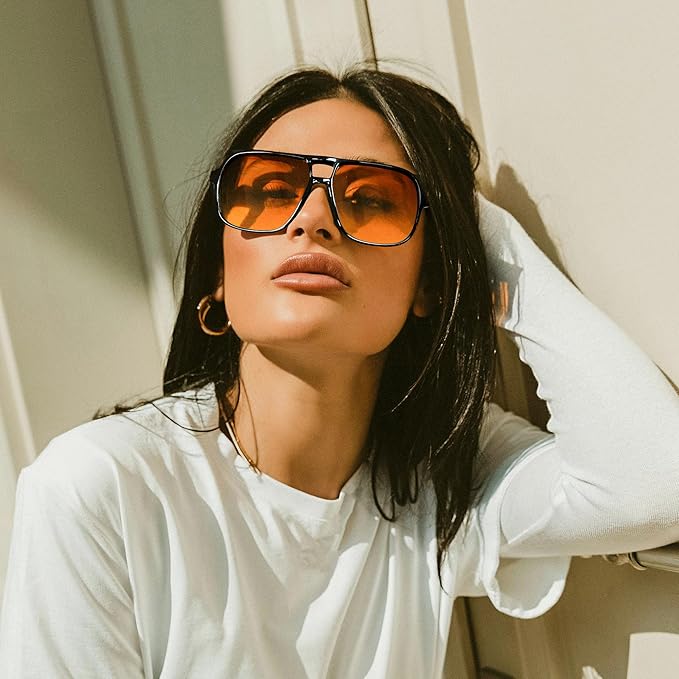 FEISEDY Retro Square Aviator Sunglasses Women Men 70s Vintage Trendy Plastic Frame Sun Glasses B4158