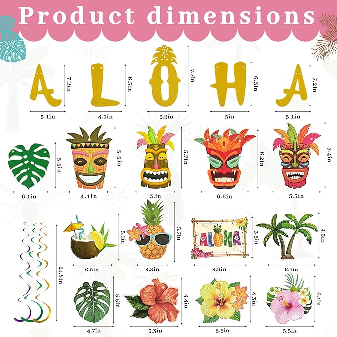24 Pcs flamingo party decorations, Hawaiian Aloha Party Decorations, Luau Party Decorations, Flamingo Birthday Decorations Include Aloha Banner Flower Palm Flamingo Foil Ceiling For Summer Decorations