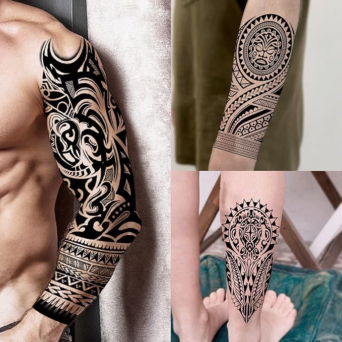 20 Sheets Cool Wolf Lion Tiger Full Arm Temporary Tattoos For Men Adults Thigh, Skull Nun Maori Flower Fake Sleeve Tattoo For Women, 3D Bulk Black Tribal Eye Halloween Clock Christ Tattoo Stickers