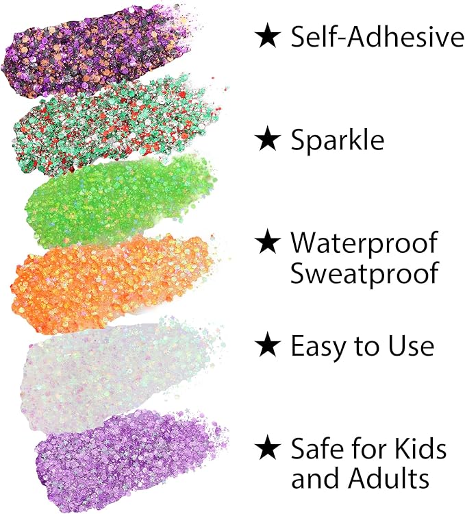 Mysense Orange Body Glitter Stick, Face Hair Glitter Gel for Kids, Festival Rave Outfit Accessories for Women, Sparkling Mermaid Sequins Chunky Glitter Makeup, 0.56oz