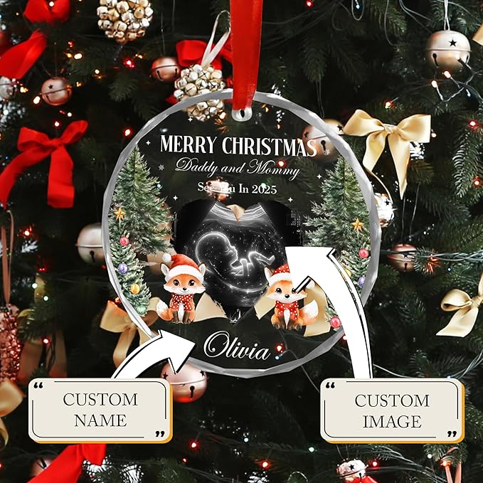 Personalized Crystal Christmas Ornaments with Photo, Custom Christmas Photo Tree Glass Ornaments, Elegant Crystal Keepsake for Family, Couples, Weddings & Christmas 2025 Gifts (#PGO04)