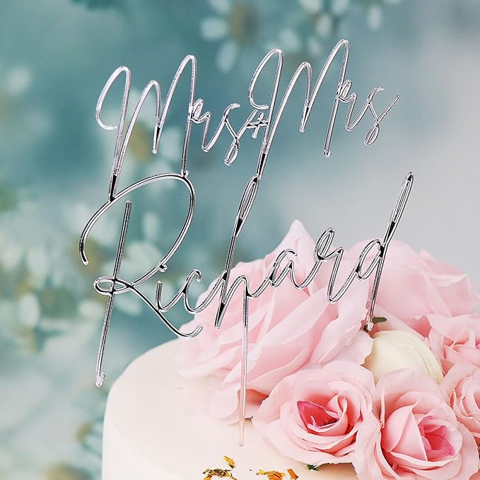 Custom Cake Topper Wedding Bride and Groom,12 Colors Acrylic Personalized Wedding Cake Decoration with Any Words