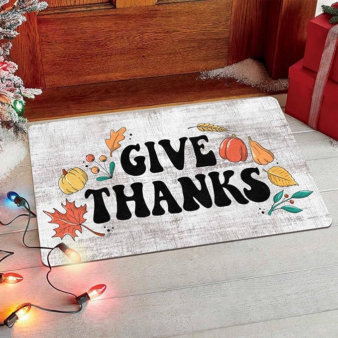 InterestPrint Fall Thanksgiving Door Mat, Autumn Maple Leafs Welcome Mat Non-Slip Entr Doormat Floor Mats Indoor Outdoor Home Living Room Kitchen Autumn Harvest Vintage Thanksiving Fall Decoration