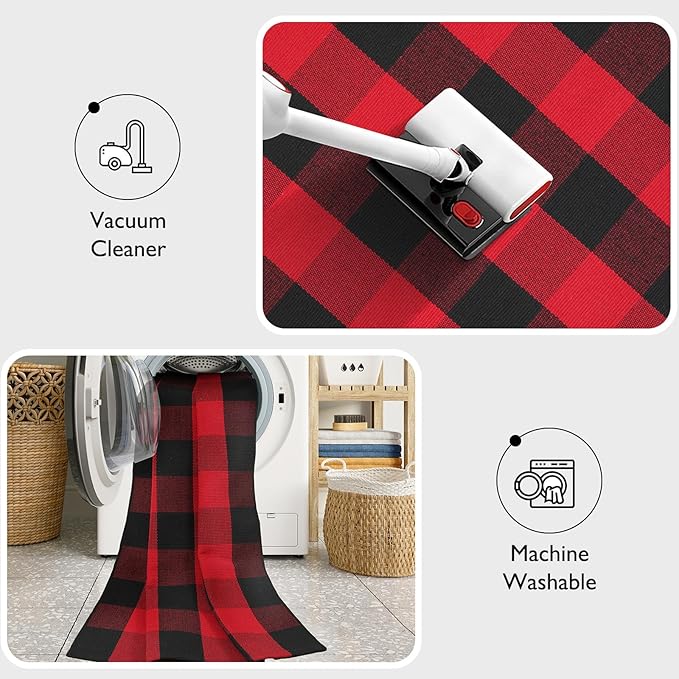 KIMODE Christmas Buffalo Plaid Outdoor Rug 3'x5',Red and Black Christmas Doormats Outside, Washable Front Door Mat, Reversible Outdoor Christmas Decor for Front Porch Entryway Kitchen Bedroom