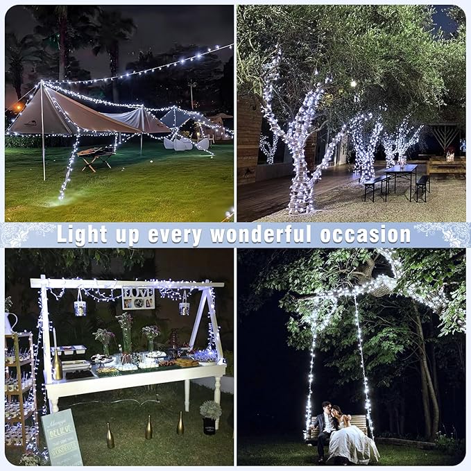 800 LED Christmas Lights Outdoor Indoor, String Lights for Outside with 8 Modes Waterproof, Plug in Twinkle Light Clear Wire for Xmas Tree, Patio, Wedding, Party Decorations, White