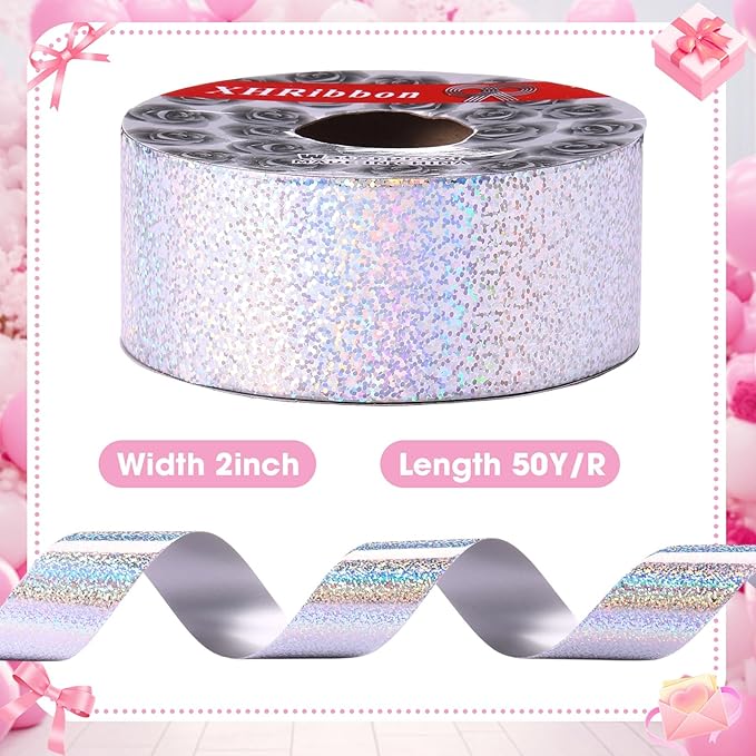 4 Rolls Wrapping Shiny Waterproof Ribbon for Christmas, 50 Yards Curling Plastic Ribbon for Gifts Package Wrapping, Bows, Festival Craft Party Decor(Purple, Pink, Rose Gold, Silver,2 Inch)