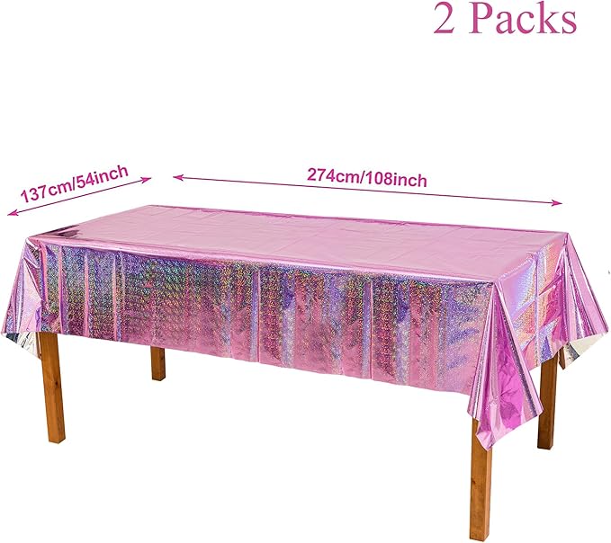 GREATRIL Pink Party Table Cloth Disposable Rectangle Tablecover for Birthdays Girls Princess Anniversary Celebration Tablecloth Decorations - 54'' x 108'' - 2 Packs