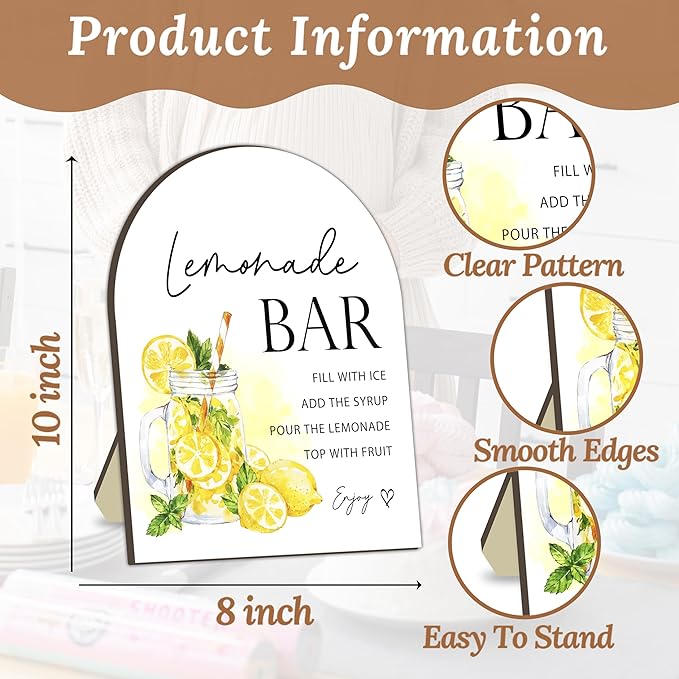 Lemonade Bar Table Sign, Lemonade Bar Sign for Baby Shower, Lemon Wooden Welcome Stand Signs, Drinking Station Decorations, Lemon Party Wooden Signs, Gender Reveal Party Decor Supplies 8x10 Inch