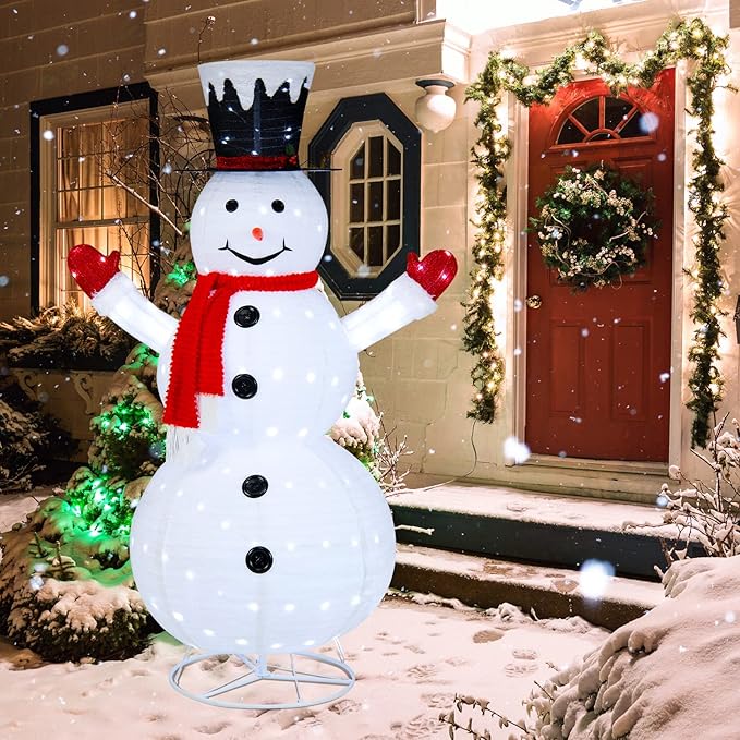 Tangkula 6 FT Lighted Christmas Snowman, Outdoor Pop-up Snowman Figure w/200 Lights, Red Scarf, Black Hat, Ground Stakes, Zip Ties, Collapsible Faux Light up Snowman for Party, Festival Decor