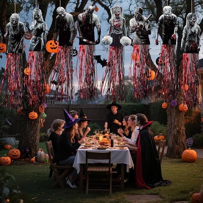 8 Pcs Horror Halloween Zombie Outdoor Hanging Decorations with Tassels Bloody Scary Yard Decoration for Outside 3.3ft Windsocks for Wall Tree Home Lawn Yard Party Supplies Garden Decor