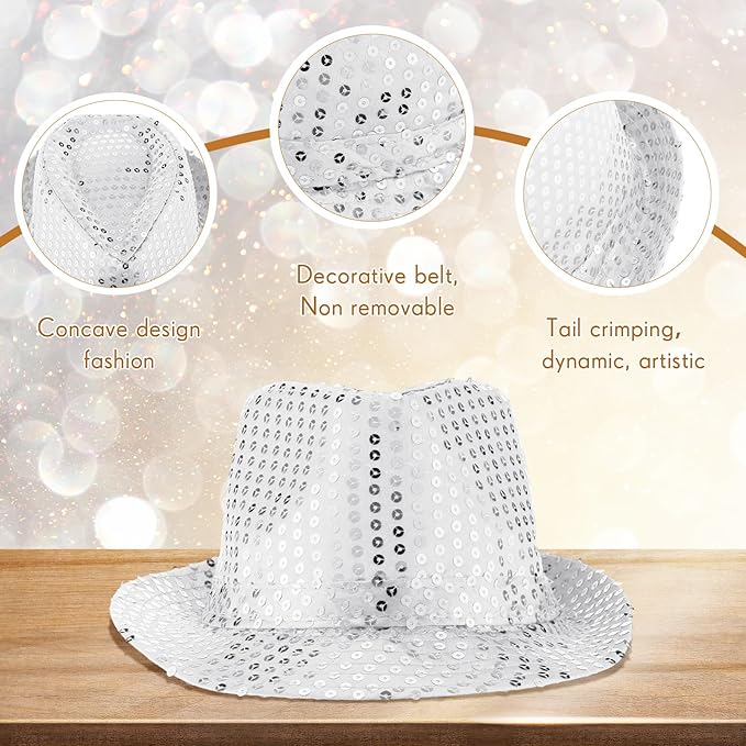 Janmercy 12 Pieces Western Sequin Hat Glitter Solid Color Dance Hat Retro Disco Unisex Costume Cap for Party Props Supplies