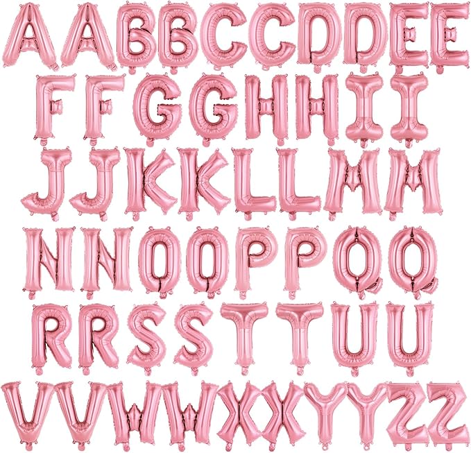 52 Pcs Pink Letter Balloons,16 Inch Foil Alphabet Letter Balloons,Letter A-Z Balloon Banner Custom Phrase Balloon for Birthday Party Wedding Anniversary Decoration (Pink 52pcs)