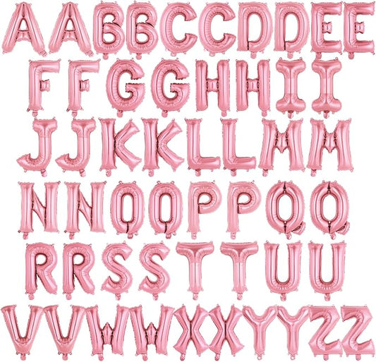 52 Pcs Pink Letter Balloons,16 Inch Foil Alphabet Letter Balloons,Letter A-Z Balloon Banner Custom Phrase Balloon for Birthday Party Wedding Anniversary Decoration (Pink 52pcs)