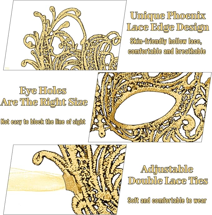 Erythem Masquerade Mask for Women, Venetian Lace Masquerade Mask for Halloween Mardi Gras Costume Party, Fit for Adult