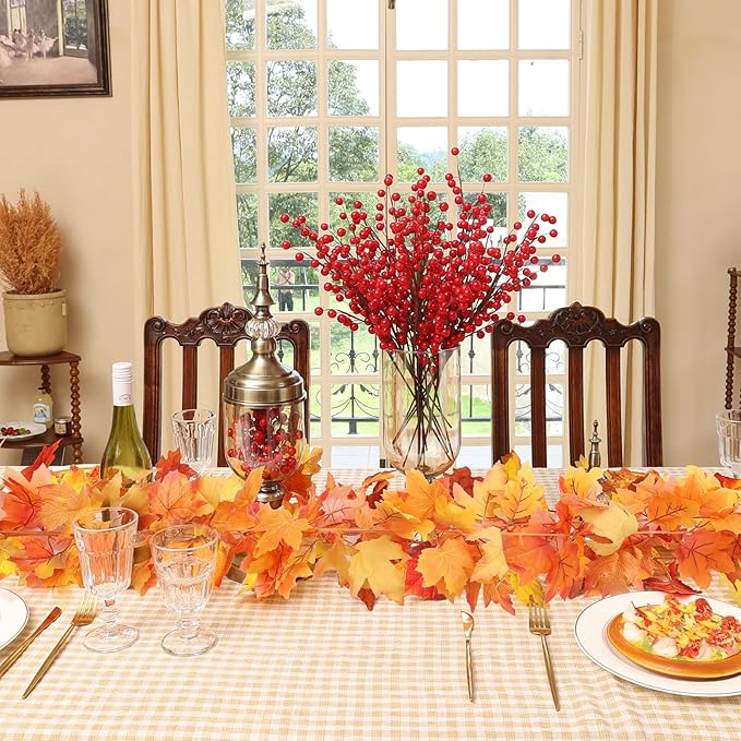 Joyhalo 6 Pack Fall Garland, Autumn Leaves Garland for Mantle Indoor Outdoor Fall Decor,Hanging Maple Leaf Foliage Vines for Fireplace, Front Door, Porch and Thanksgiving Decor